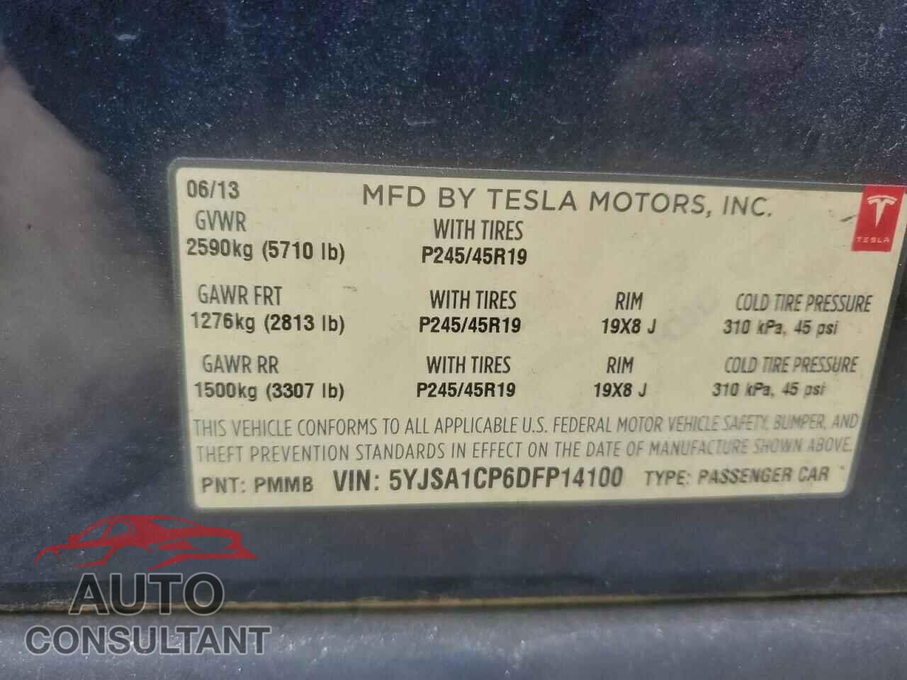 TESLA MODEL S 2013 - 5YJSA1CP6DFP14100
