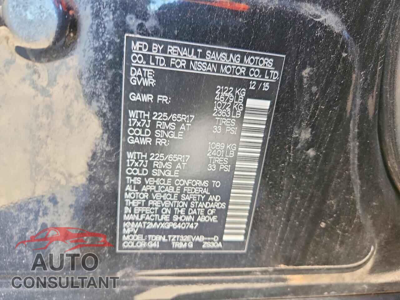 NISSAN ROGUE 2016 - KNMAT2MVXGP640747