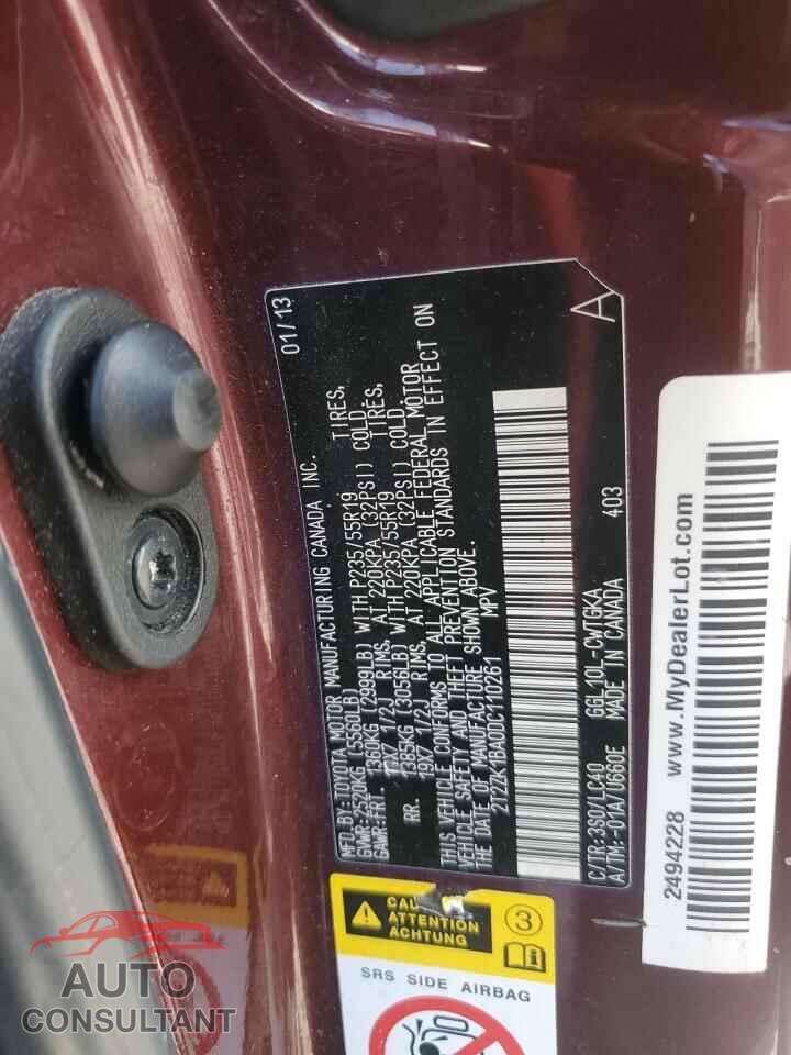 LEXUS RX350 2013 - 2T2ZK1BA0DC110261