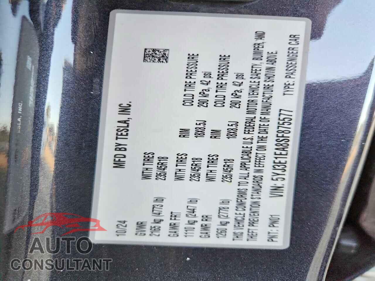 TESLA MODEL 3 2025 - 5YJ3E1EA8SF875577