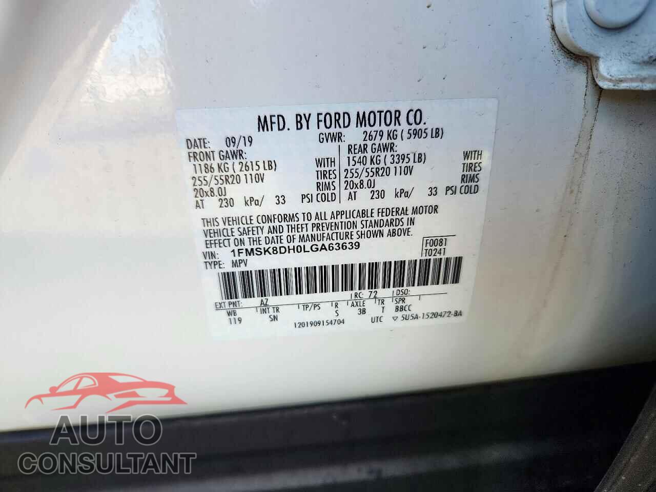 FORD EXPLORER 2020 - 1FMSK8DH0LGA63639