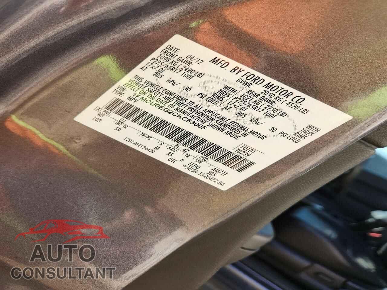 FORD ESCAPE 2012 - 1FMCU0EG2CKC63005