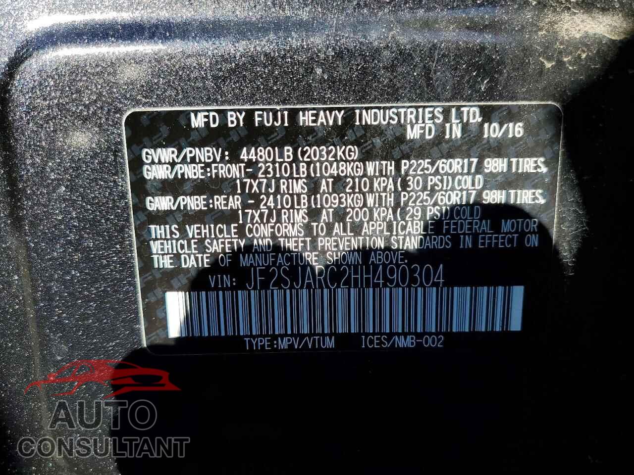 SUBARU FORESTER 2017 - JF2SJARC2HH490304