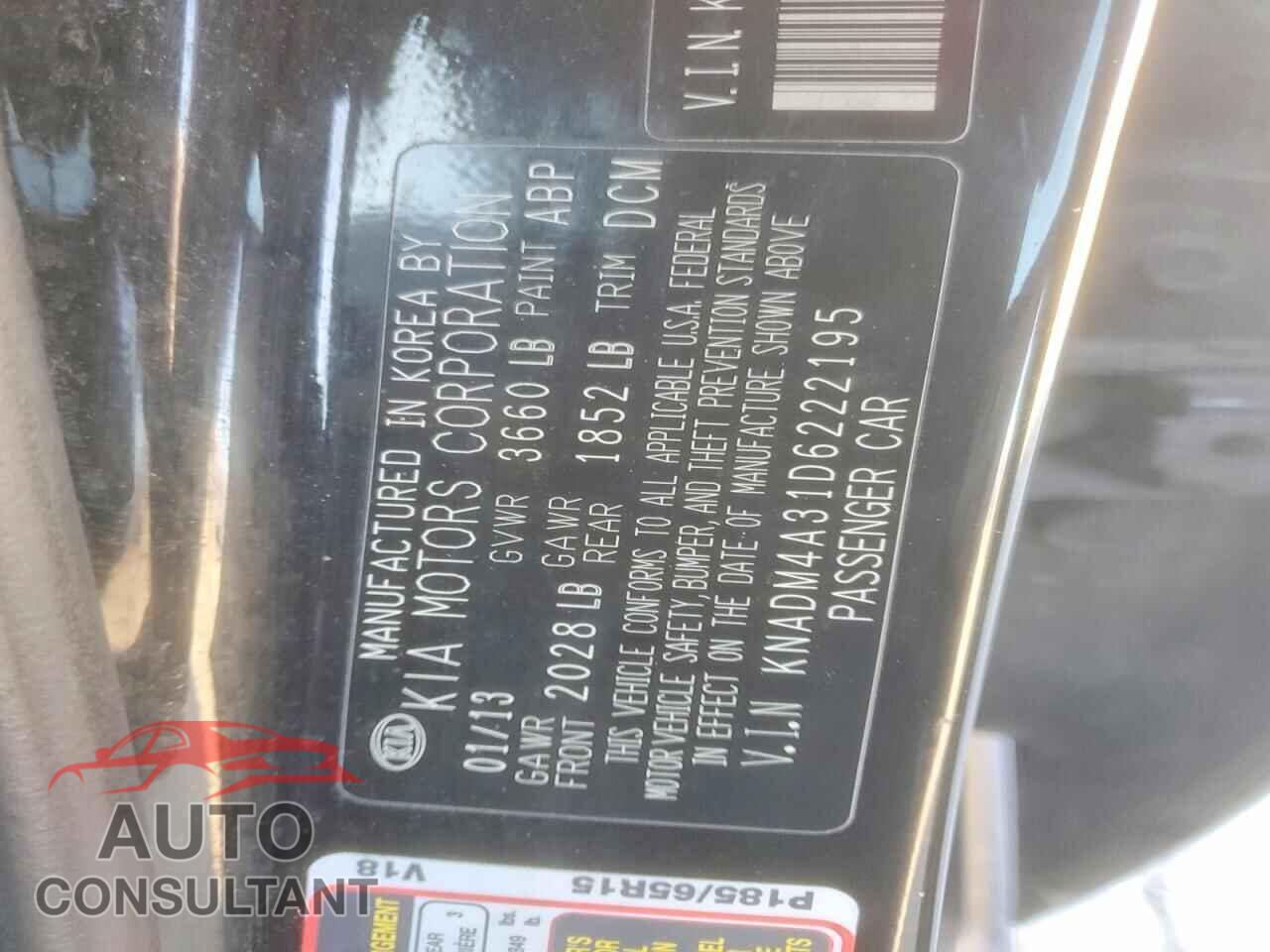 KIA RIO 2013 - KNADM4A31D6222195