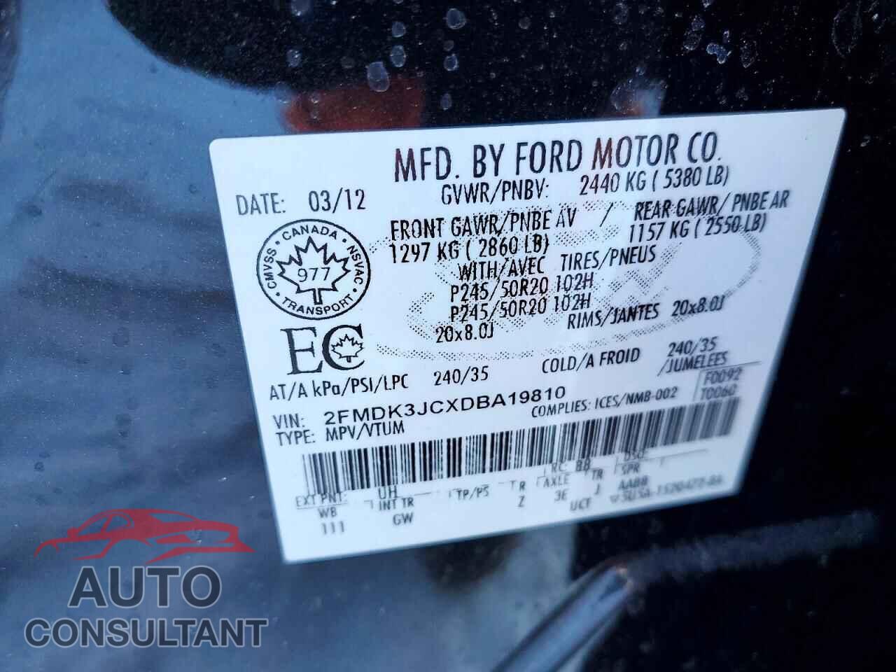 FORD EDGE 2013 - 2FMDK3JCXDBA19810