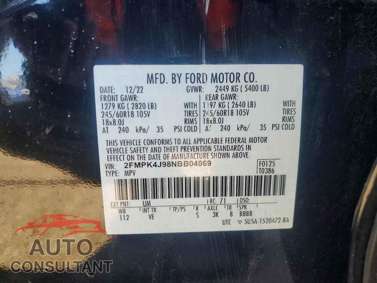 FORD EDGE 2022 - 2FMPK4J98NBB04069