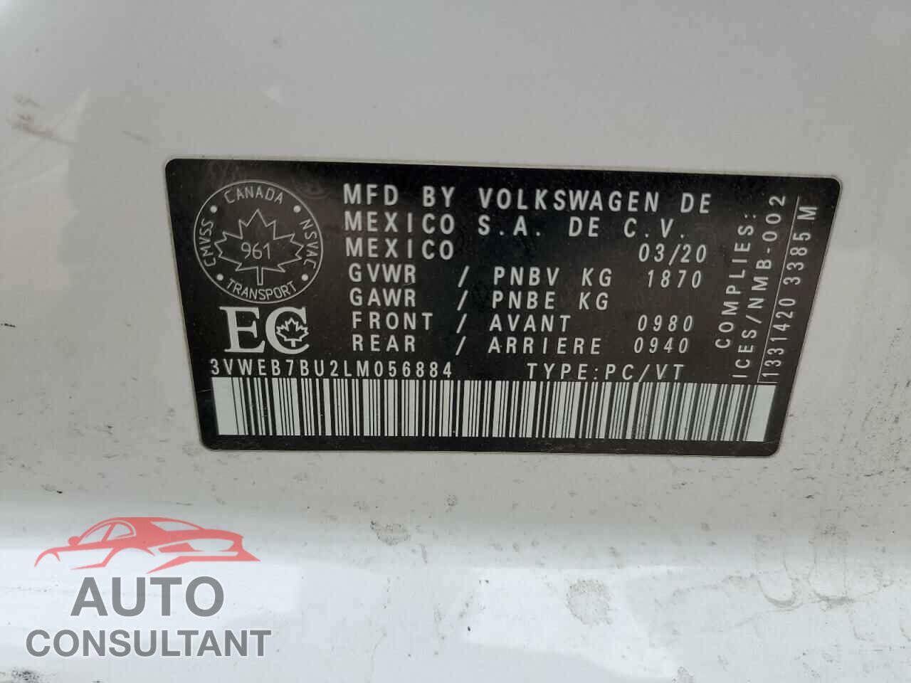 VOLKSWAGEN JETTA 2020 - 3VWEB7BU2LM056884