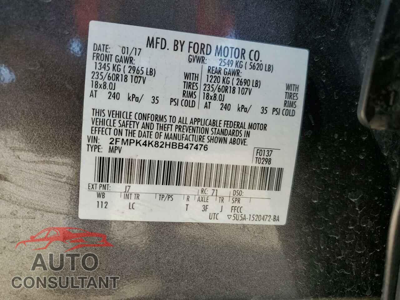 FORD EDGE 2017 - 2FMPK4K82HBB47476