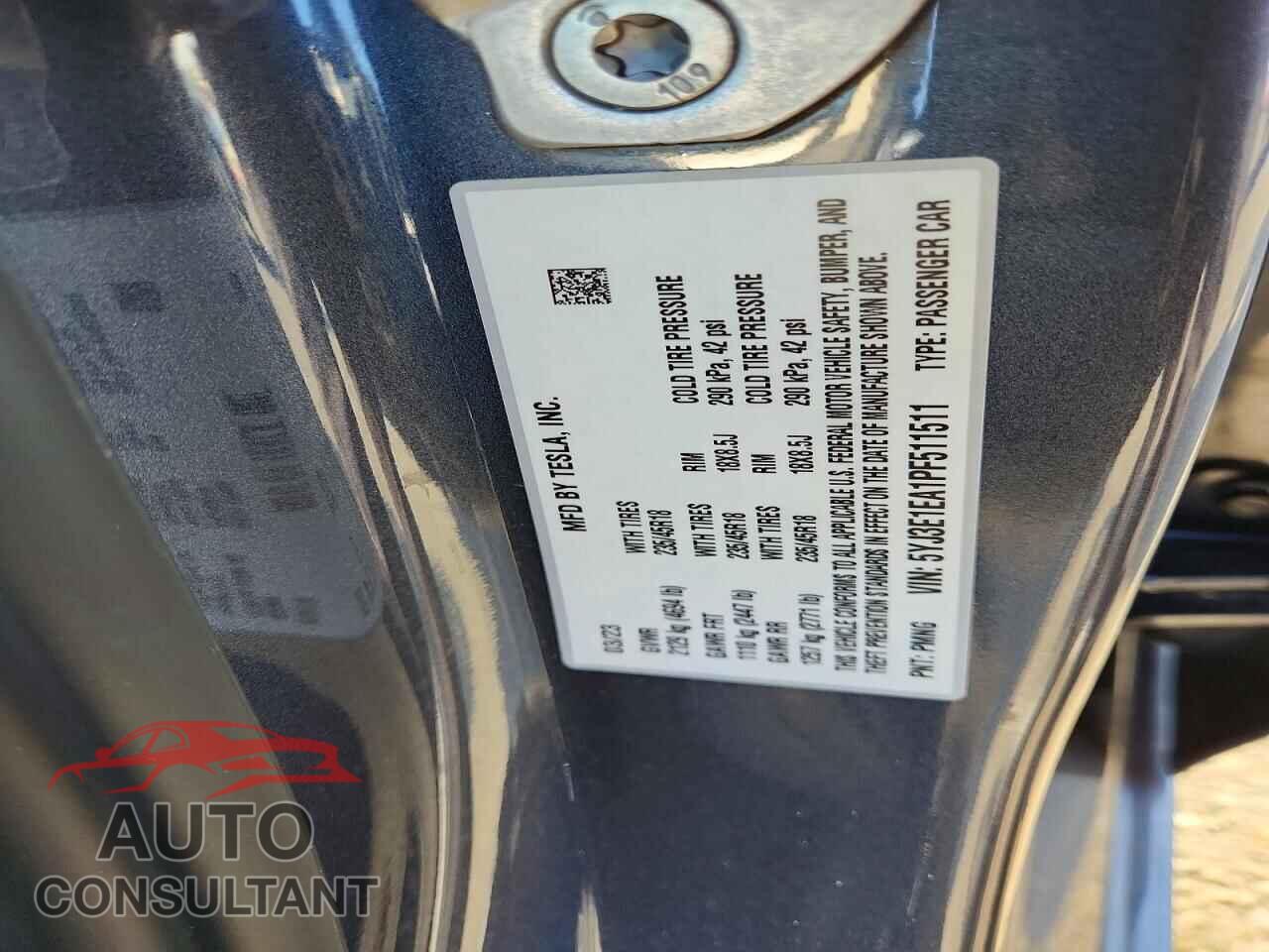TESLA MODEL 3 2023 - 5YJ3E1EA1PF511511
