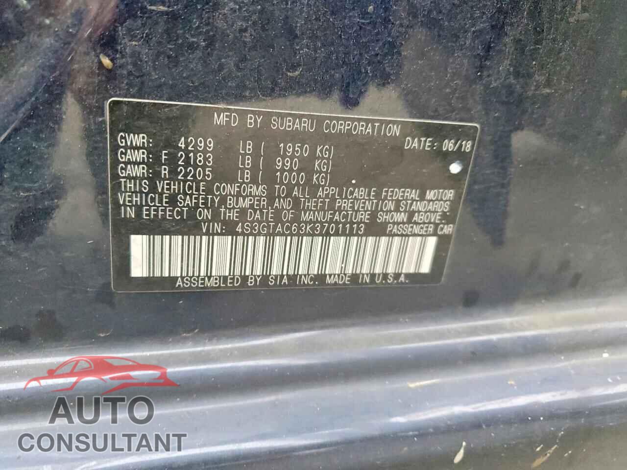 SUBARU IMPREZA 2019 - 4S3GTAC63K3701113