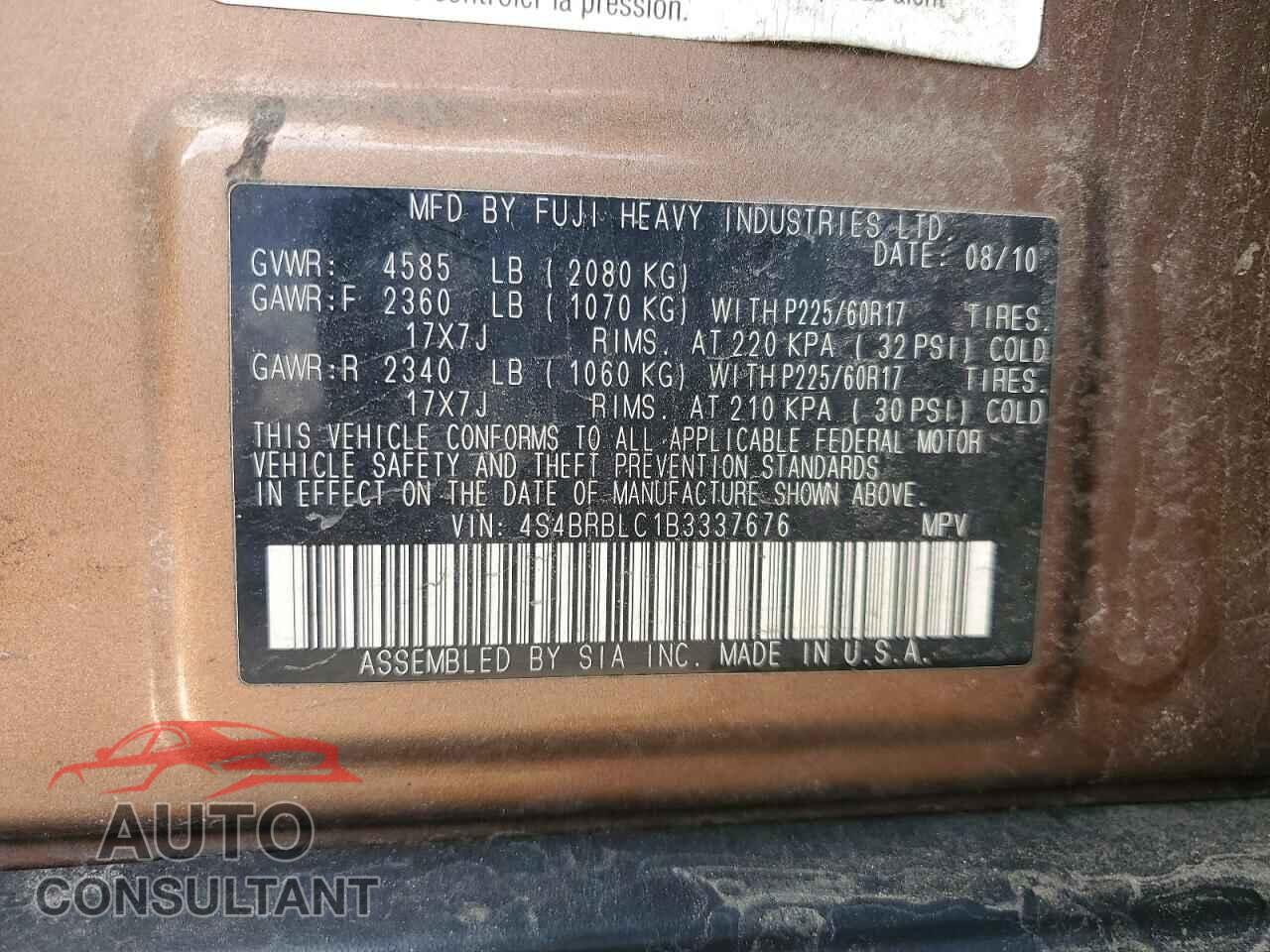 SUBARU OUTBACK 2011 - 4S4BRBLC1B3337676