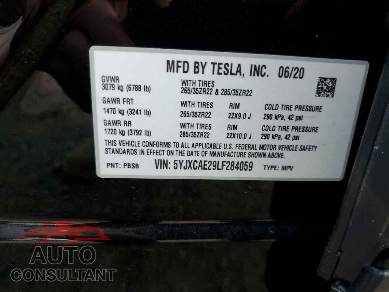 TESLA MODEL X 2020 - 5YJXCAE29LF284059