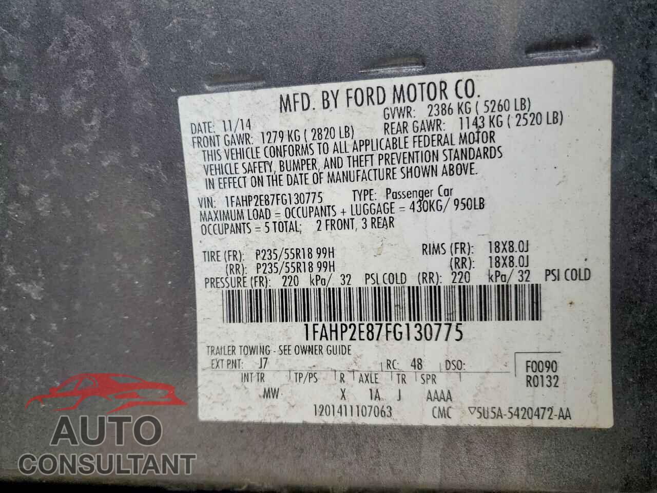 FORD TAURUS 2015 - 1FAHP2E87FG130775