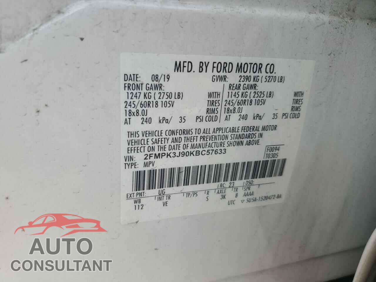 FORD EDGE 2019 - 2FMPK3J90KBC57633