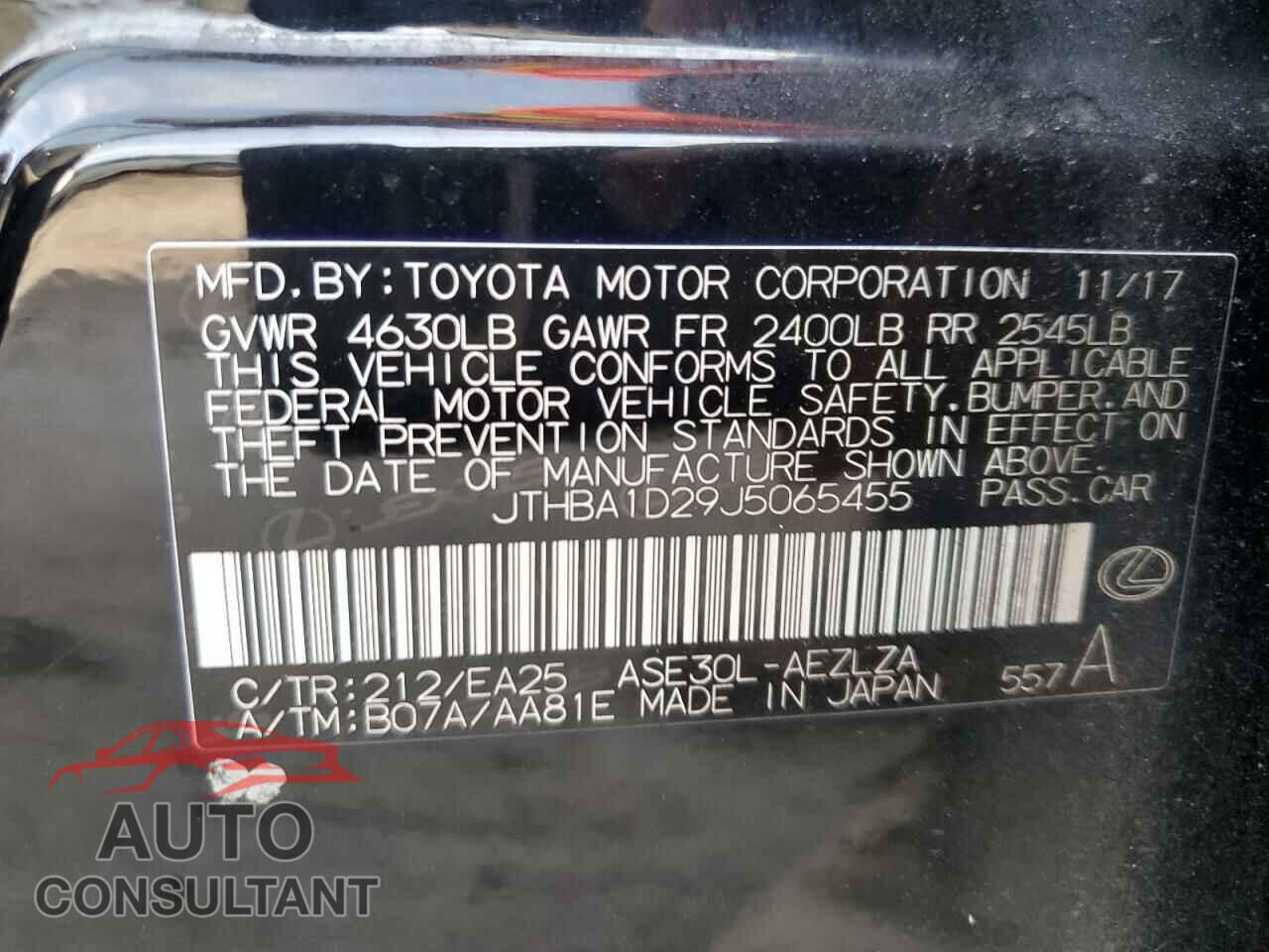 LEXUS IS 2018 - JTHBA1D29J5065455