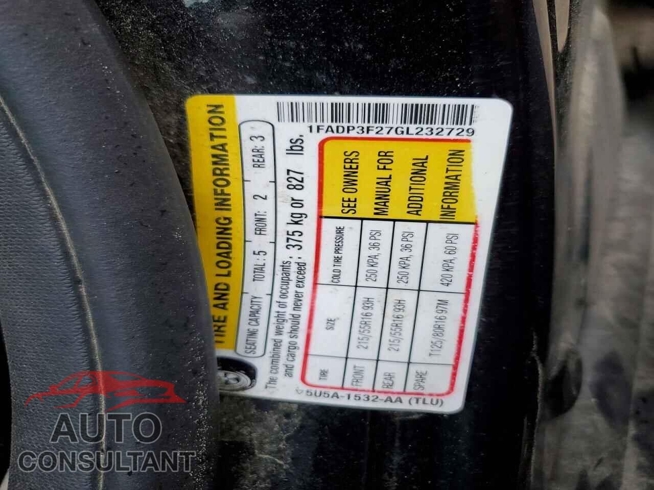 FORD FOCUS 2016 - 1FADP3F27GL232729
