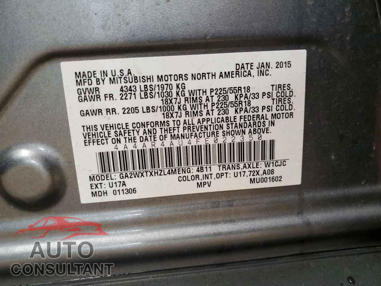 MITSUBISHI OUTLANDER 2015 - 4A4AR4AU4FE022350