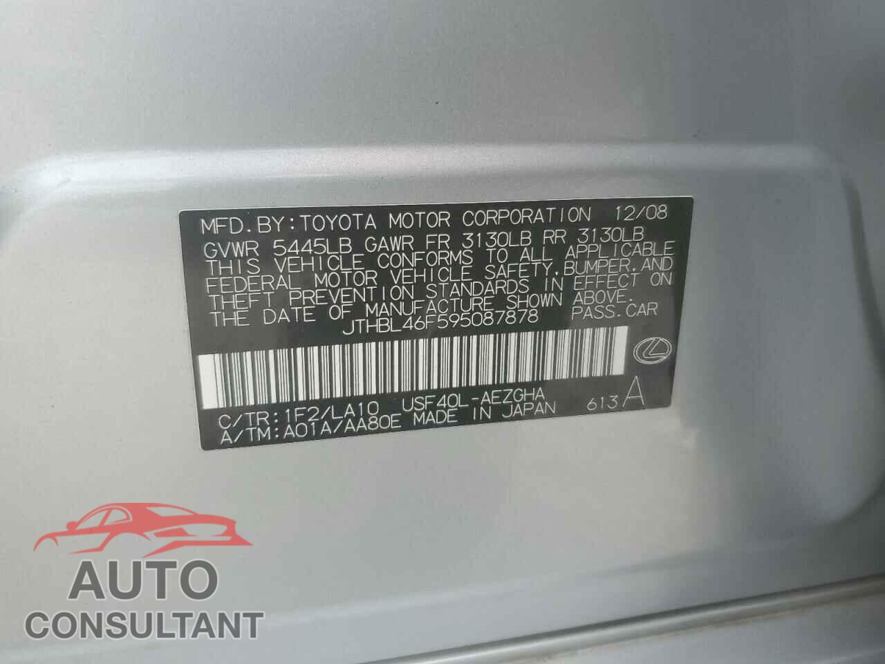 LEXUS LS460 2009 - JTHBL46F595087878