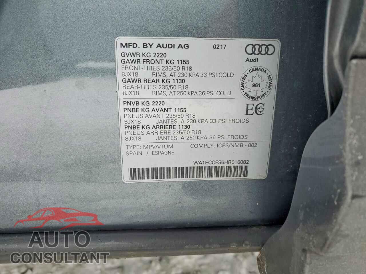 AUDI Q3 2017 - WA1ECCFS6HR016082