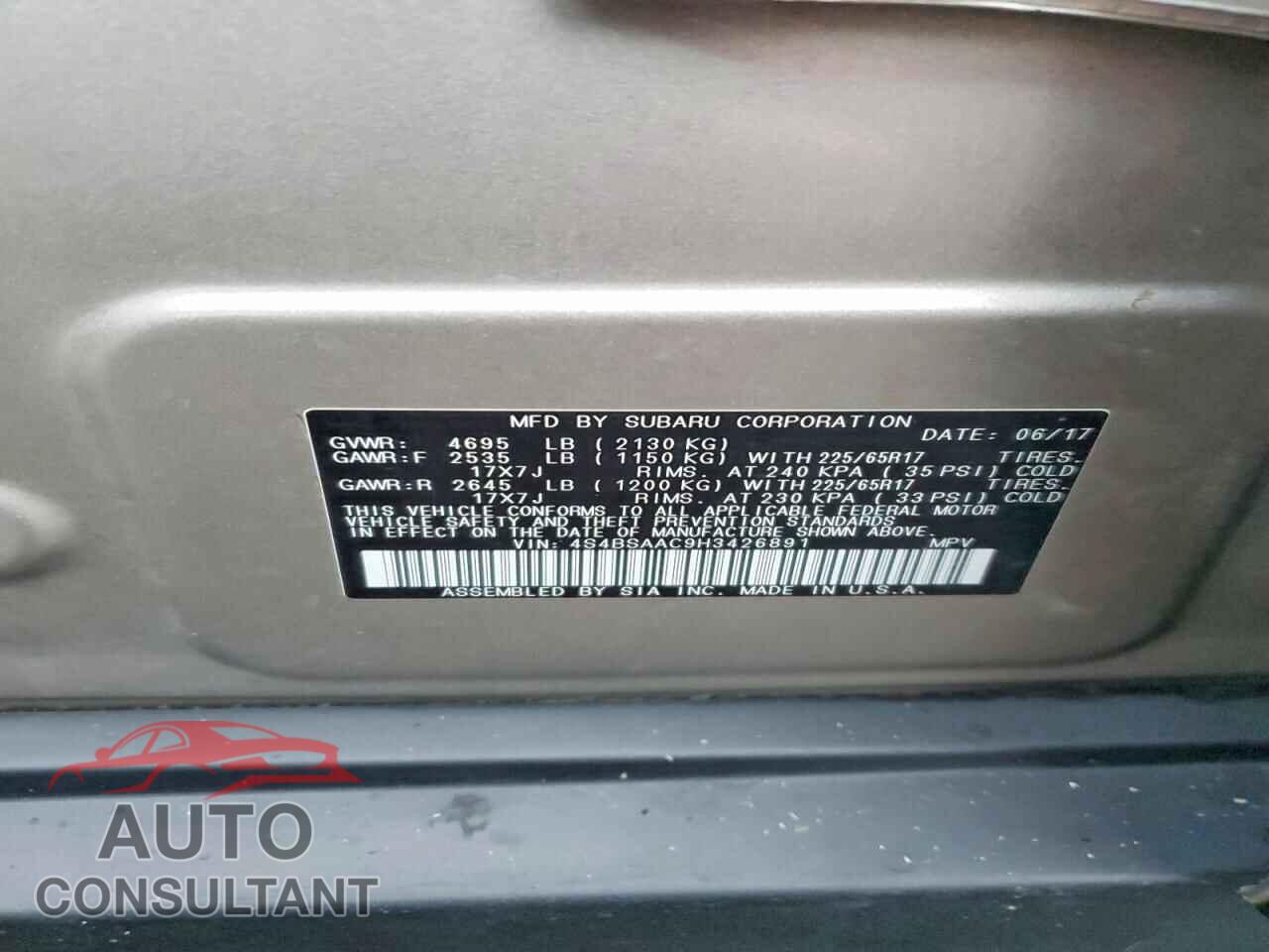 SUBARU OUTBACK 2017 - 4S4BSAAC9H3426891