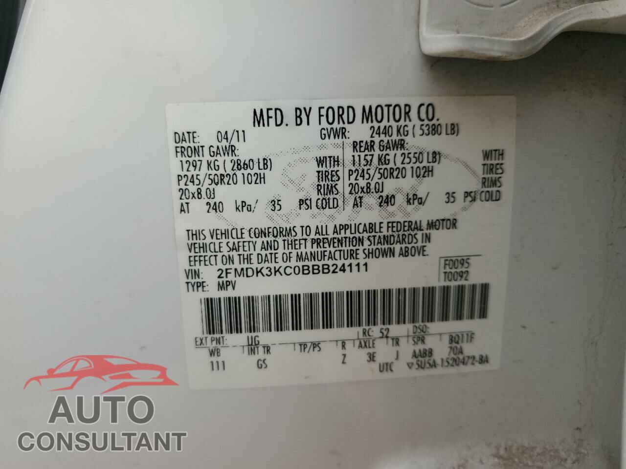 FORD EDGE 2011 - 2FMDK3KC0BBB24111