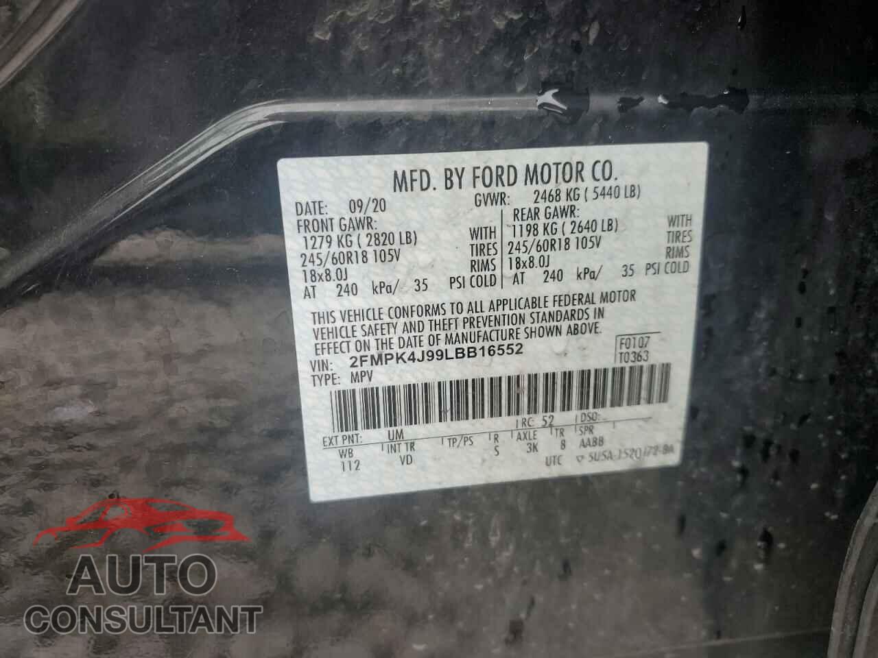 FORD EDGE 2020 - 2FMPK4J99LBB16552