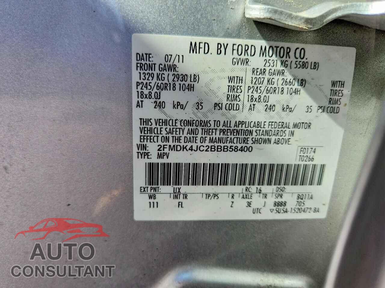 FORD EDGE 2011 - 2FMDK4JC2BBB58400