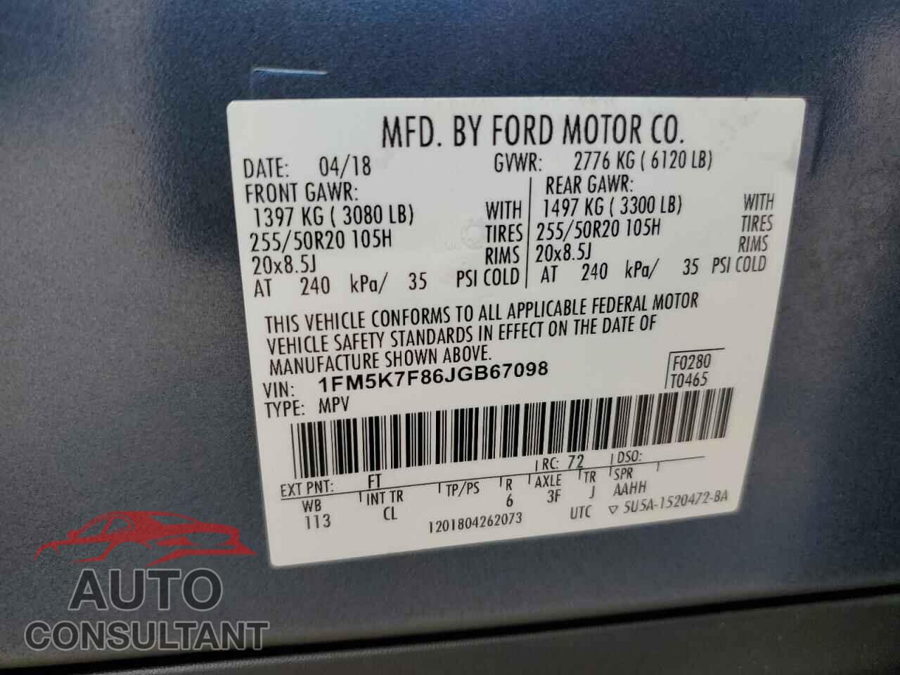 FORD EXPLORER 2018 - 1FM5K7F86JGB67098