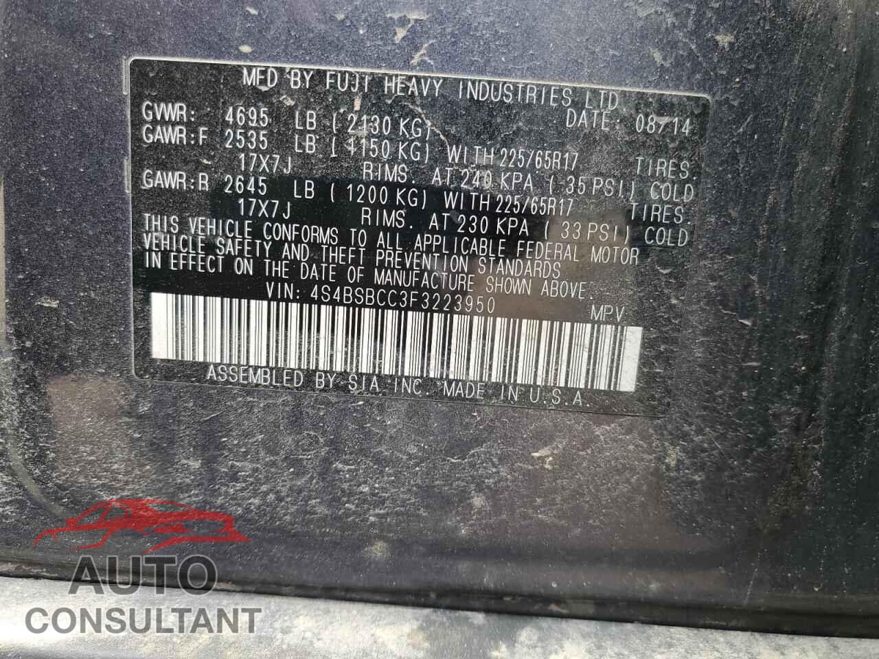 SUBARU OUTBACK 2015 - 4S4BSBCC3F3223950