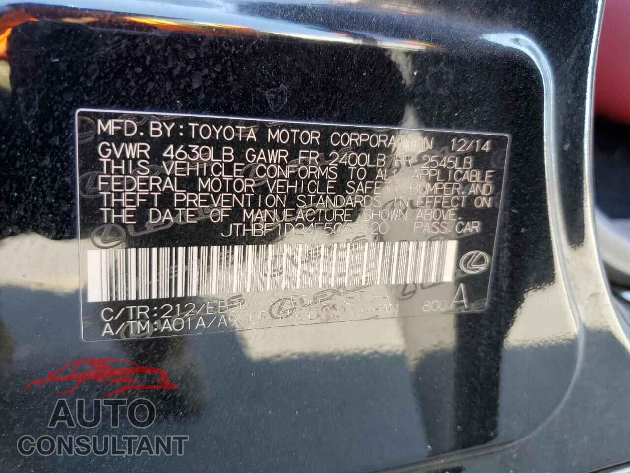 LEXUS IS 2015 - JTHBF1D24F5065520