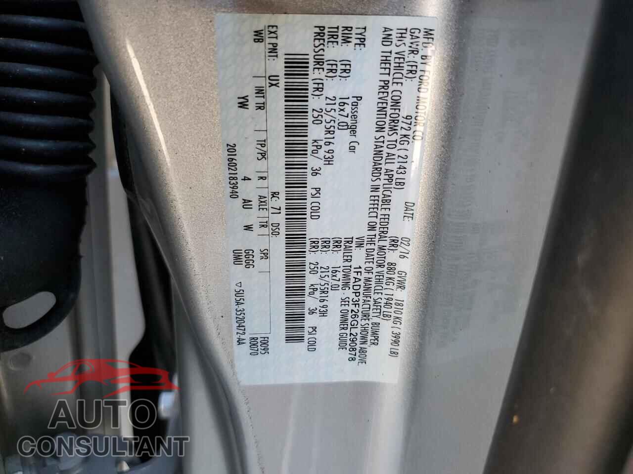 FORD FOCUS 2016 - 1FADP3F26GL290878
