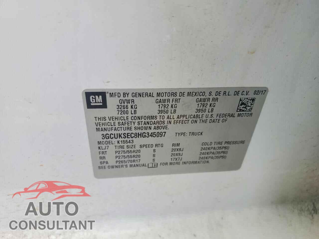 CHEVROLET SILVERADO 2017 - 3GCUKSEC8HG345097