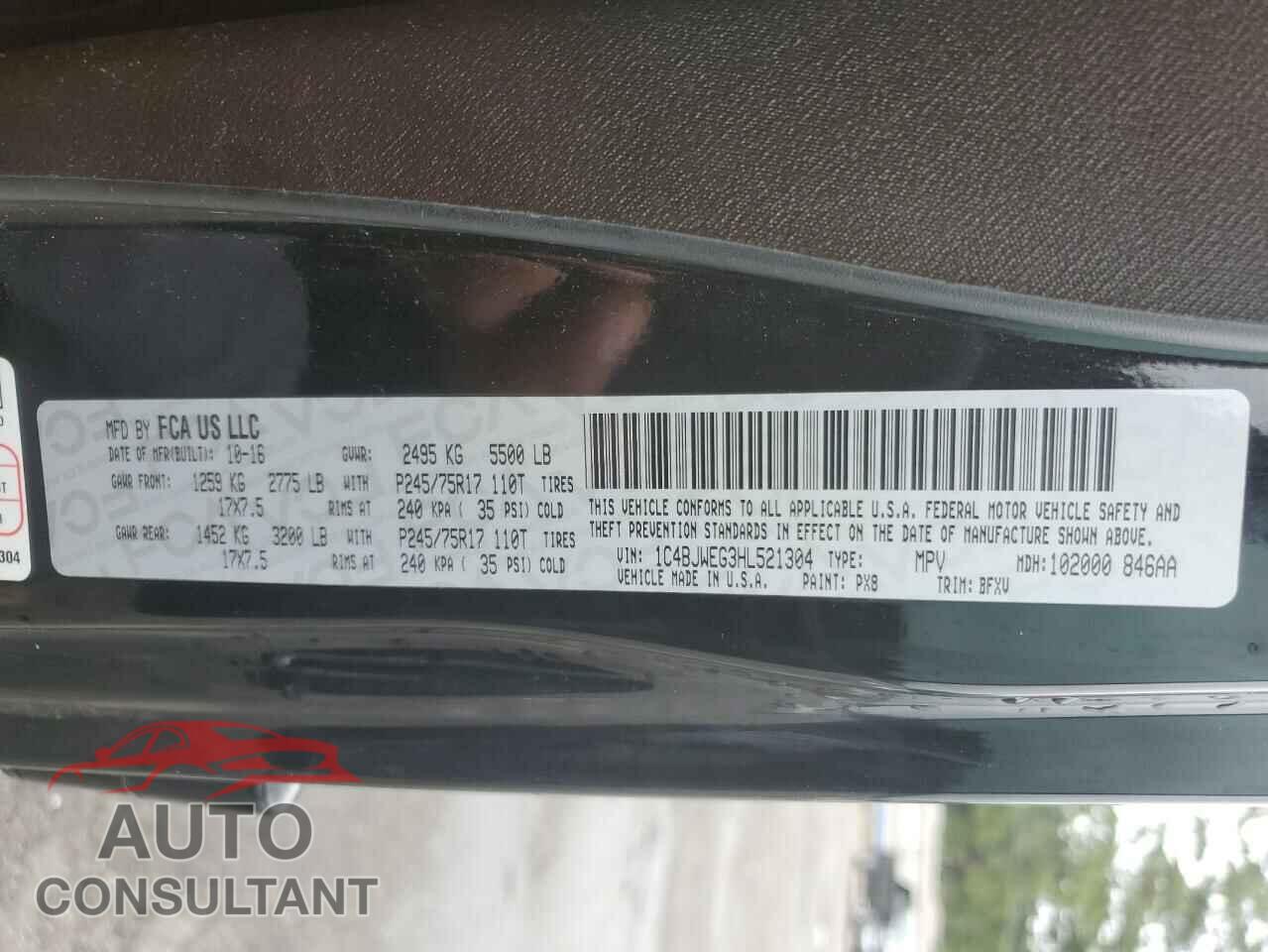 JEEP WRANGLER 2017 - 1C4BJWEG3HL521304