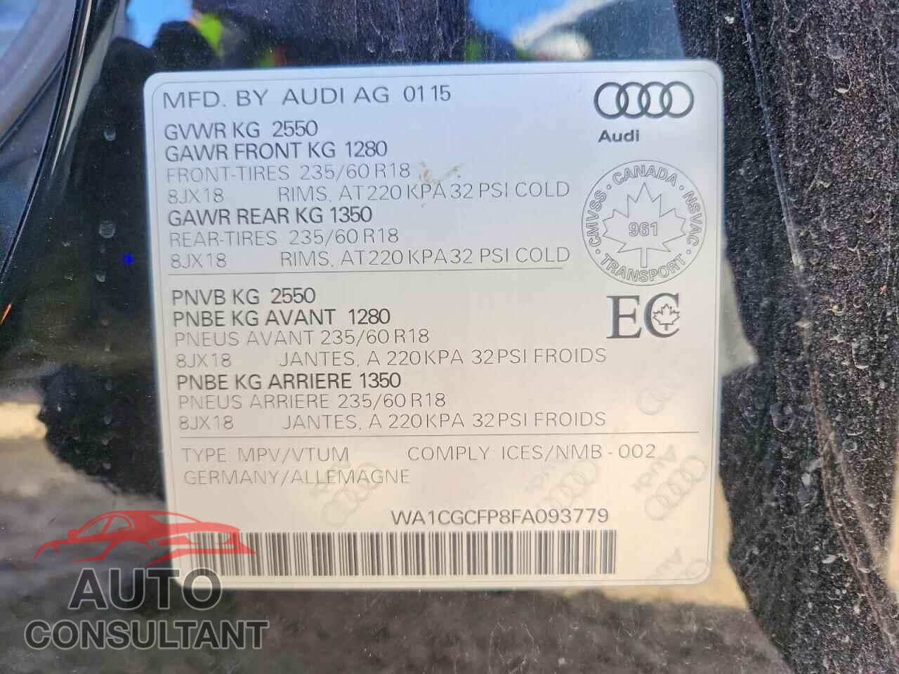 AUDI SQ5 2015 - WA1CGCFP8FA093779