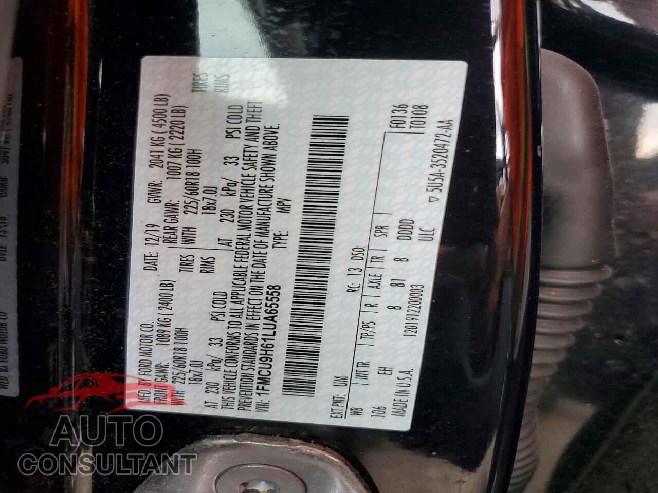 FORD ESCAPE 2020 - 1FMCU9H61LUA65558