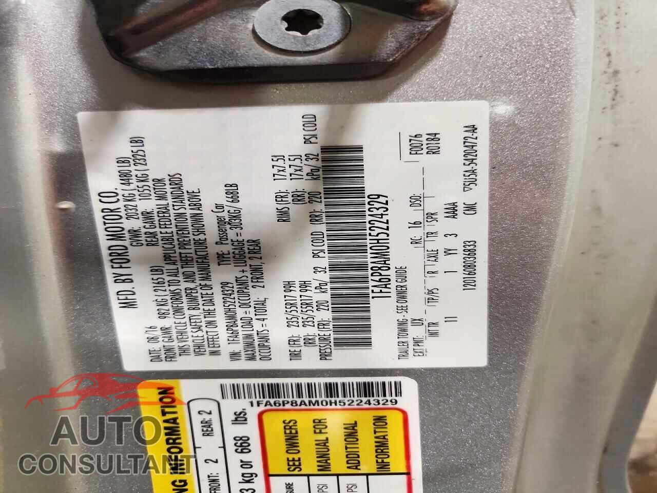 FORD MUSTANG 2017 - 1FA6P8AM0H5224329