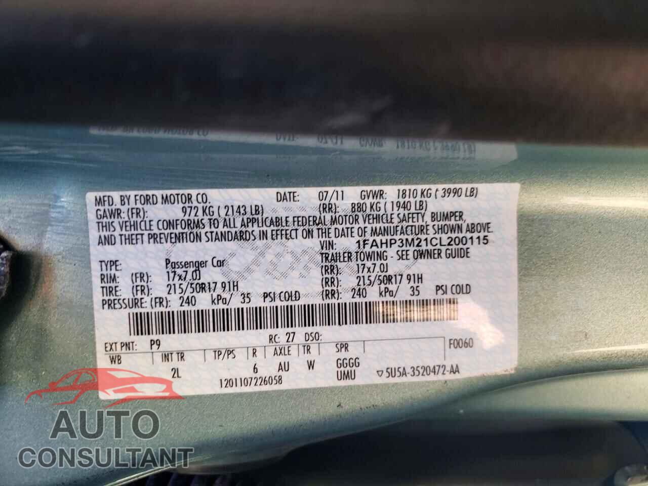 FORD FOCUS 2012 - 1FAHP3M21CL200115