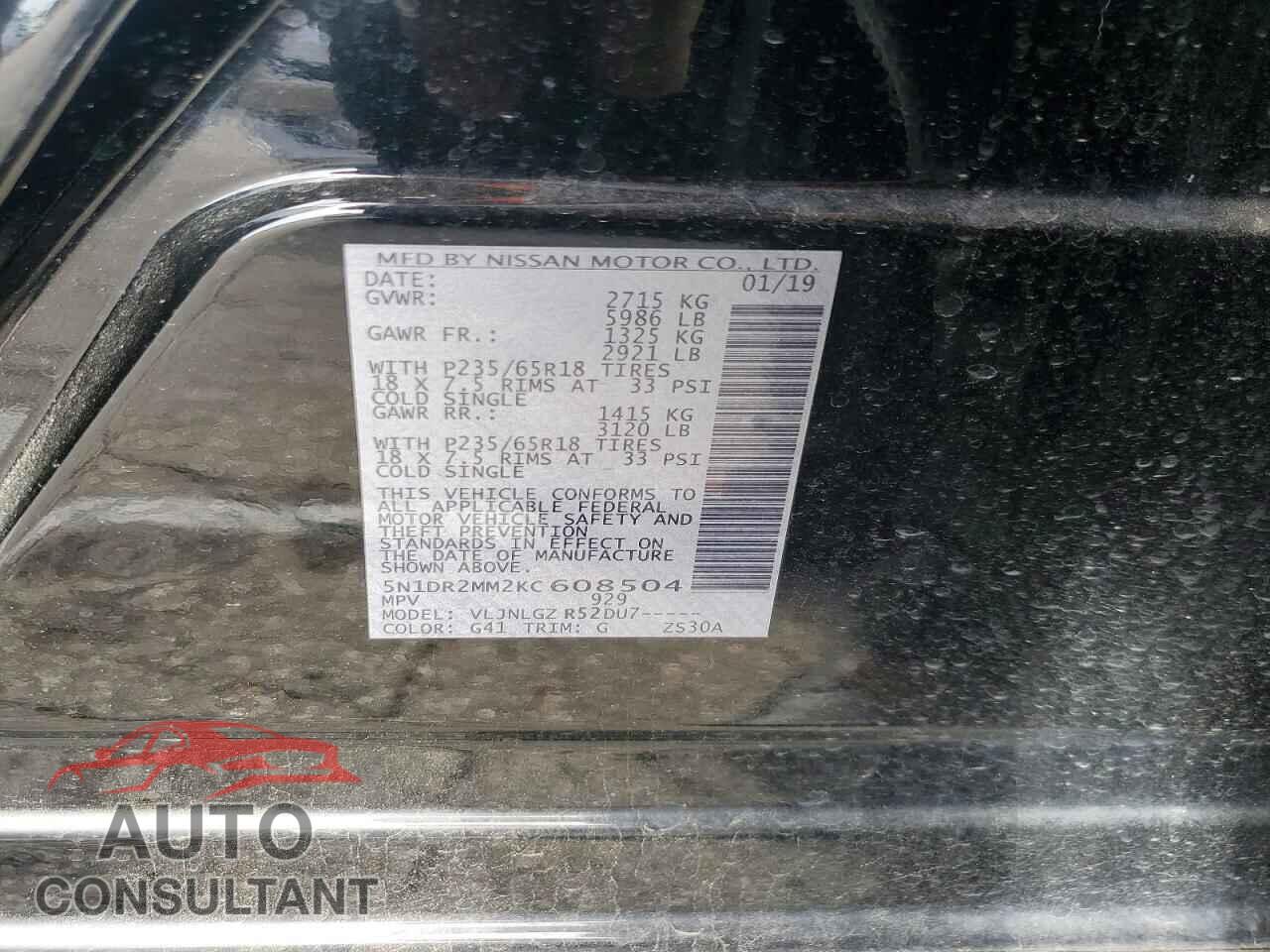NISSAN PATHFINDER 2019 - 5N1DR2MM2KC608504