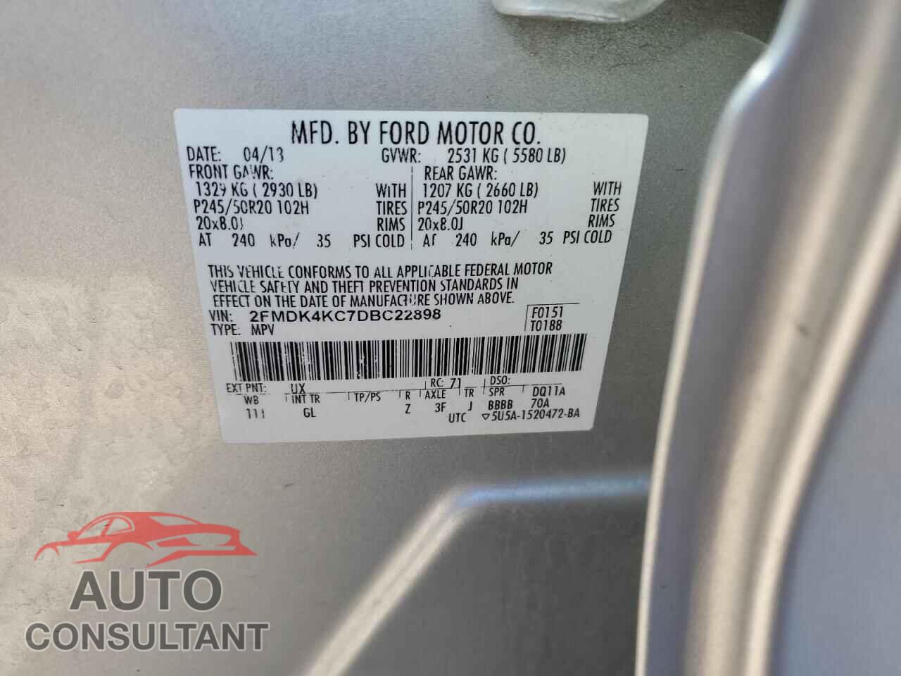 FORD EDGE 2013 - 2FMDK4KC7DBC22898