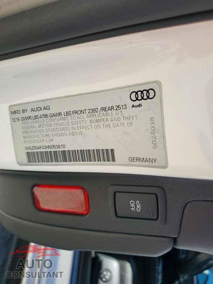 AUDI A4 2017 - WAUDNAF43HN053810