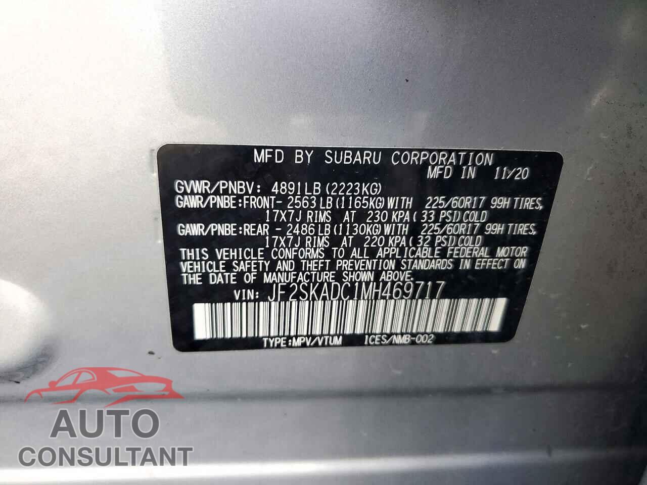 SUBARU FORESTER 2021 - JF2SKADC1MH469717