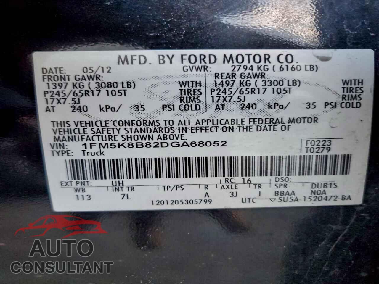 FORD EXPLORER 2013 - 1FM5K8B82DGA68052
