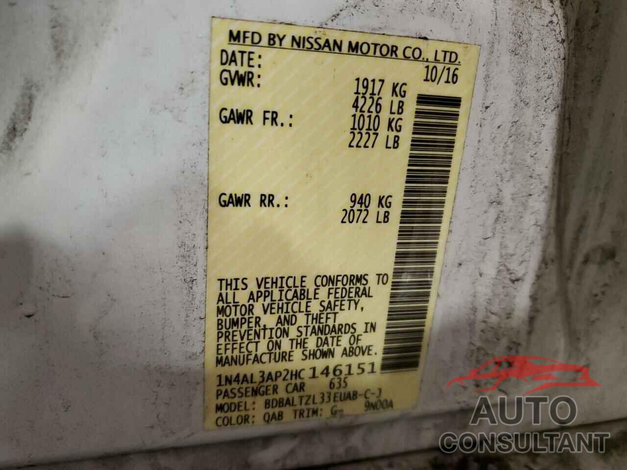 NISSAN ALTIMA 2017 - 1N4AL3AP2HC146151