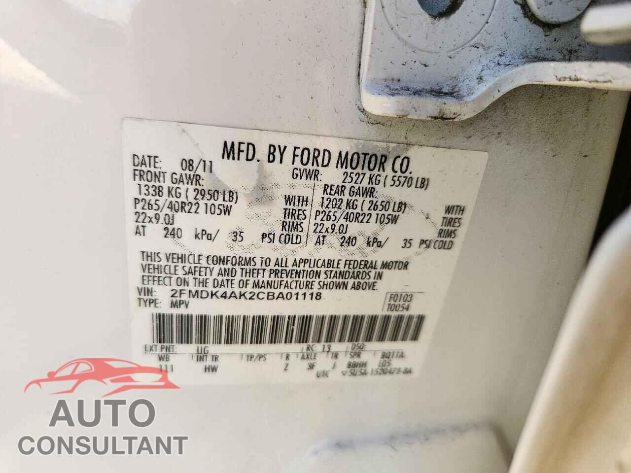 FORD EDGE 2012 - 2FMDK4AK2CBA01118