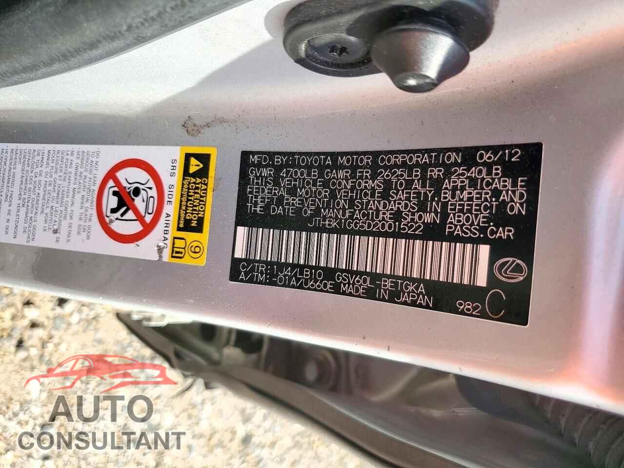 LEXUS ES350 2013 - JTHBK1GG5D2001522