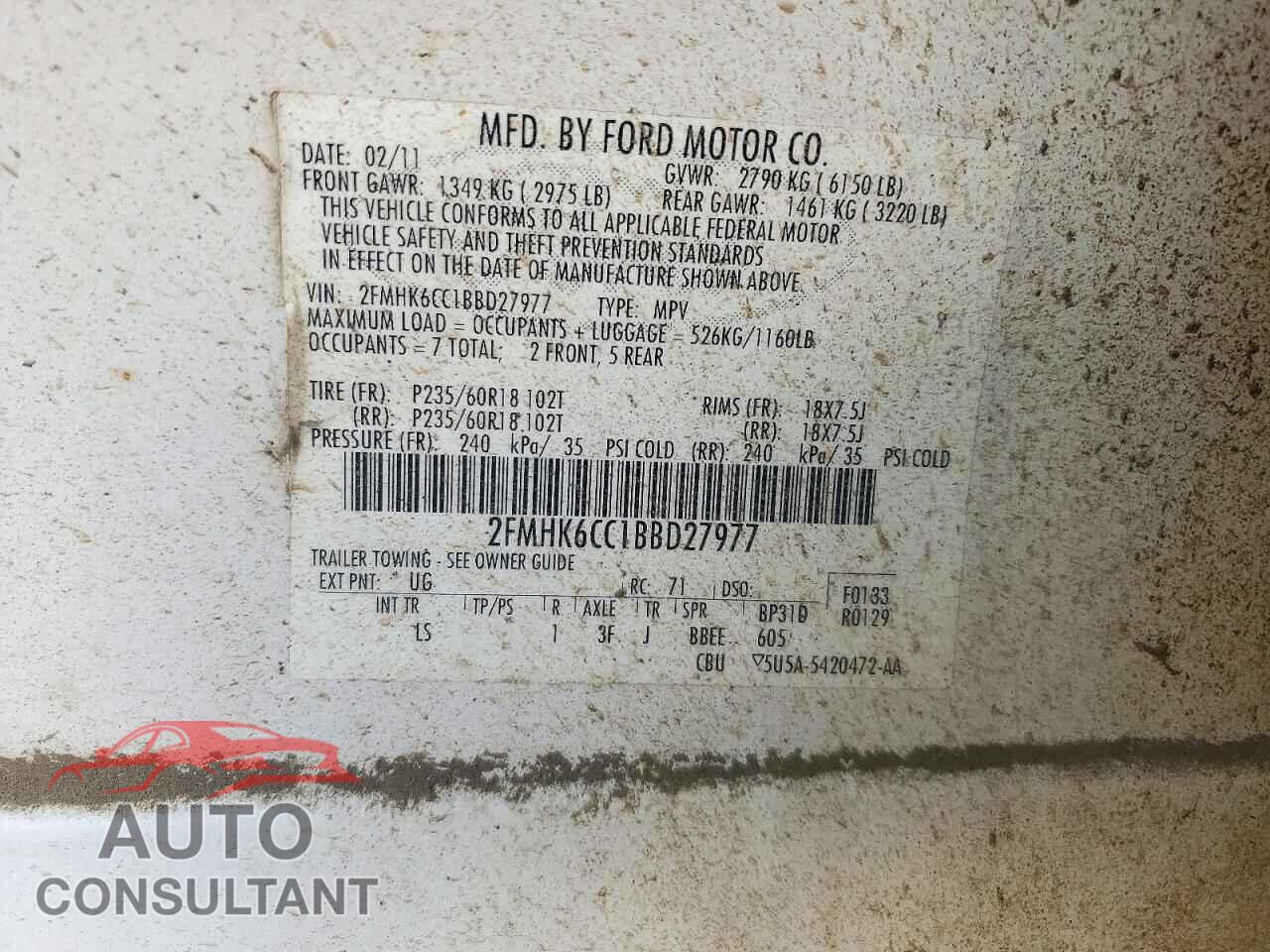 FORD FLEX 2011 - 2FMHK6CC1BBD27977