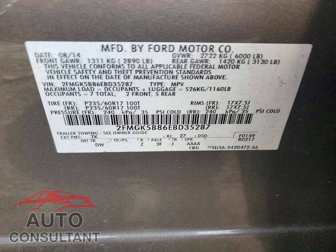 FORD FLEX 2014 - 2FMGK5B86EBD35287