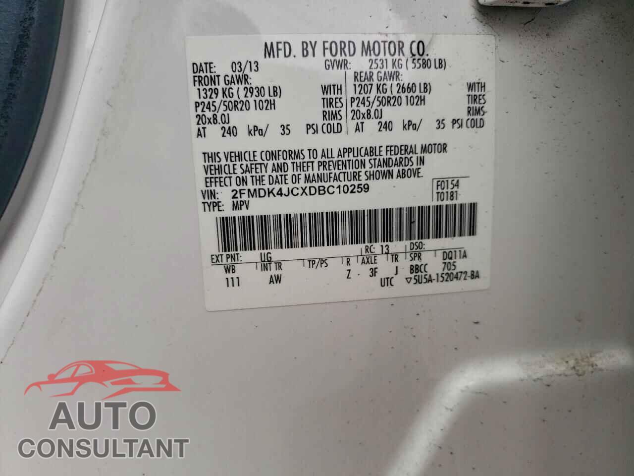 FORD EDGE 2013 - 2FMDK4JCXDBC10259