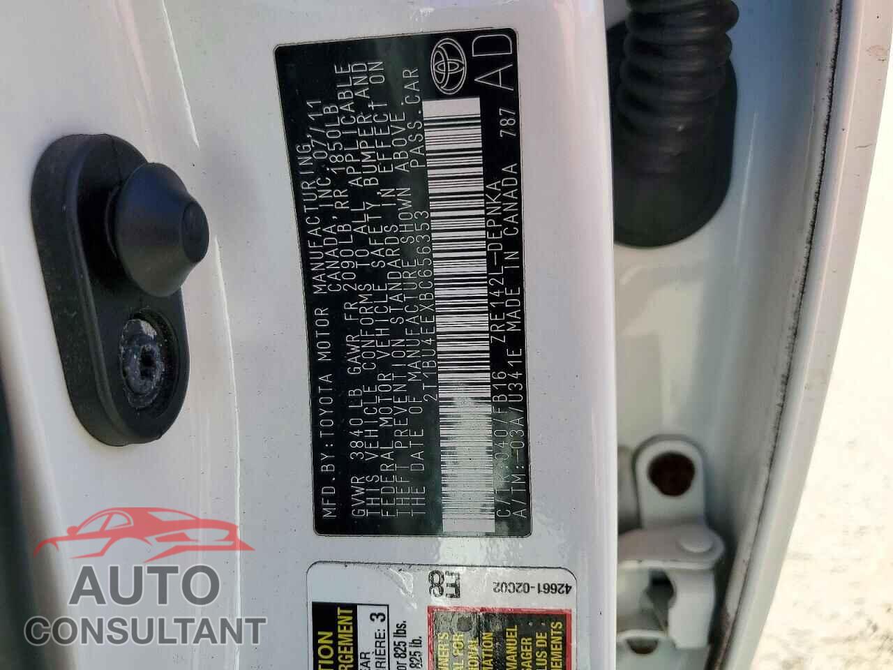 TOYOTA COROLLA 2011 - 2T1BU4EEXBC656353