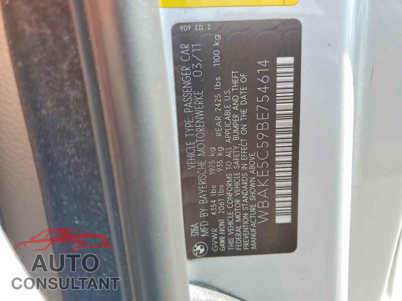 BMW 3 SERIES 2011 - WBAKE5C59BE754614